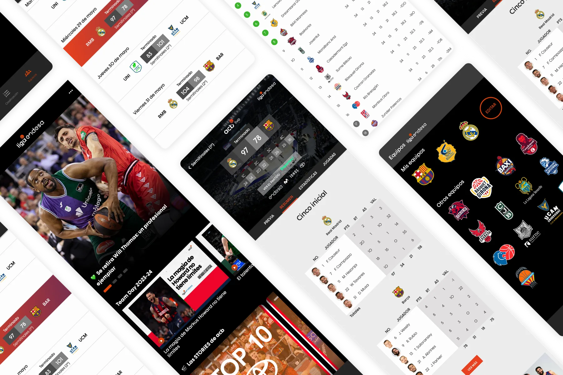 varias pantallas de la app de acb