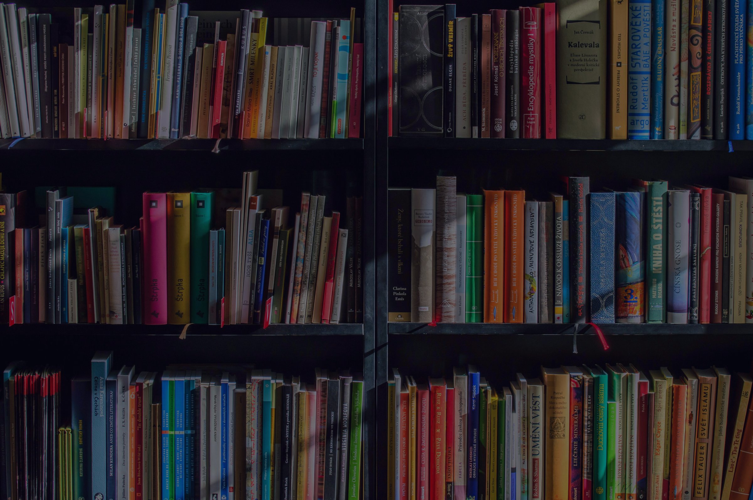 bookcase with books of different colors